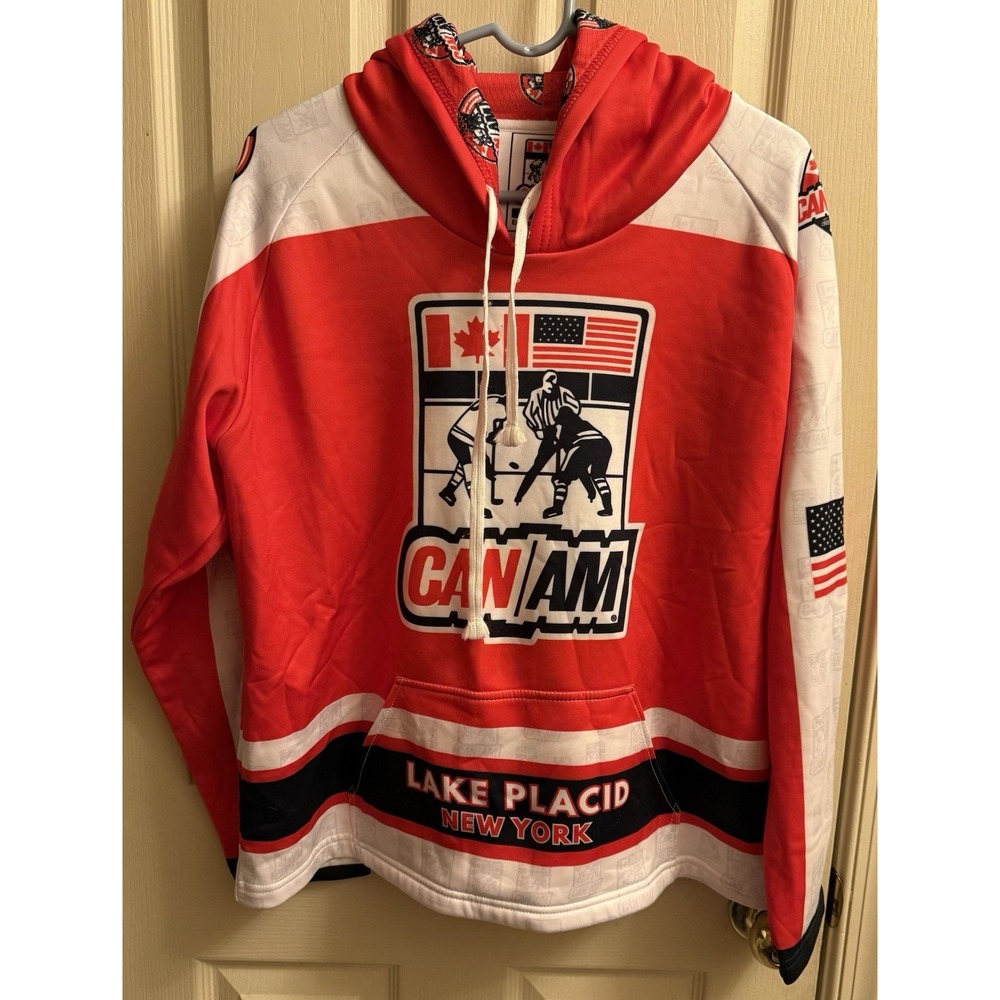 CAN/AM Lake Placid Hockey Hoodie Youth Large Red White‎ Blk Exclusive Collection